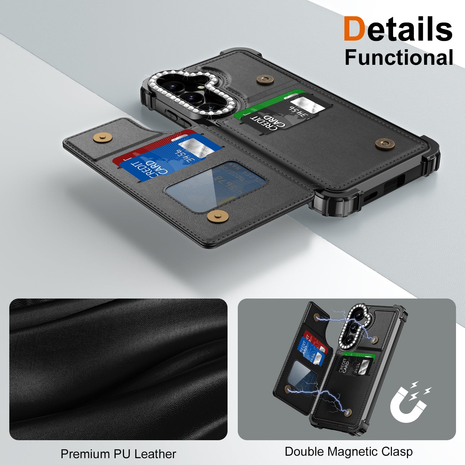 ZM15 For Samsung Galaxy S24 Case Rhinestone Decor Card Slots Phone Cover ZM15 For Samsung Galaxy S24 Case Rhinestone Decor Card Slots Phone Cover